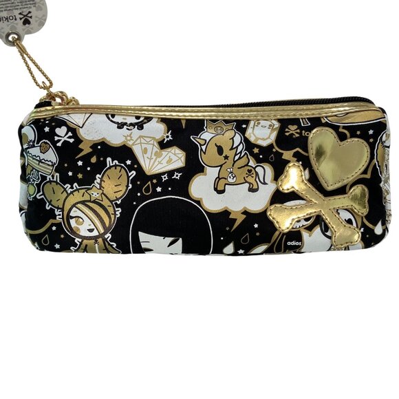 Tokidoki Cosmetic Pouch Zippered Makeup Bag With Fun Gold & Black Cartoon Print - Picture 1 of 7